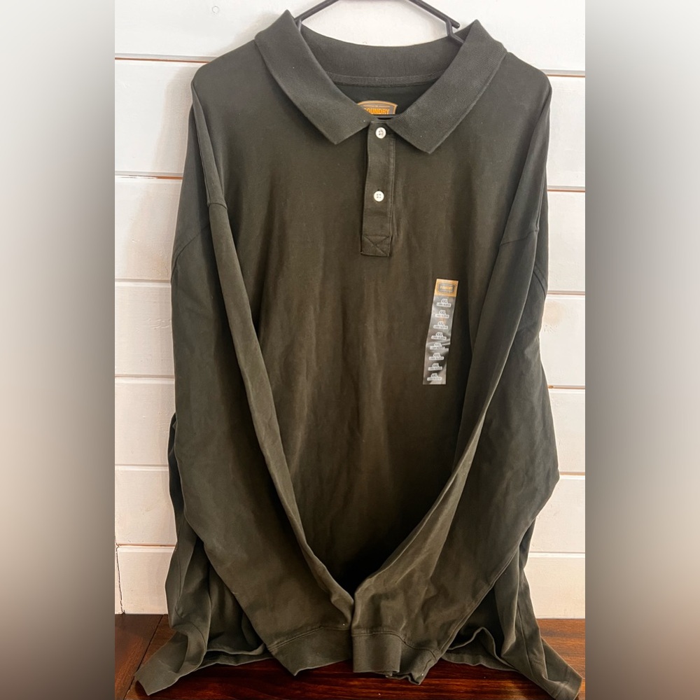 The Foundry Supply Co. Dark Green Gray Longsleeved Polo Shirt, Comfy and Classic